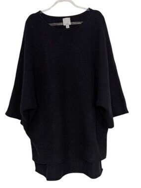 Halogen Cashmere Ribbed Sweater Womens One Size Black 3/4 Sleeves Knit Pullover